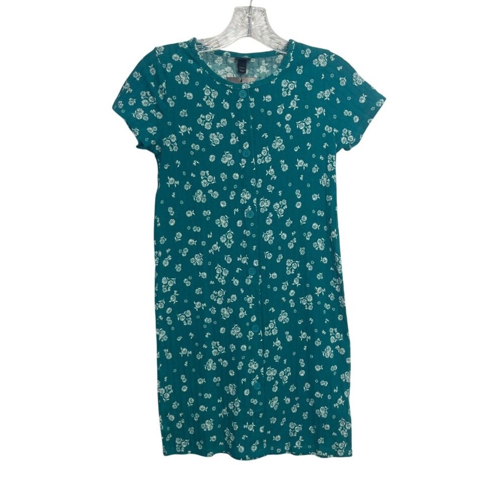 Art Class Floral Print Ribbed Short Sleeve Dress Girls Large Green‎ New